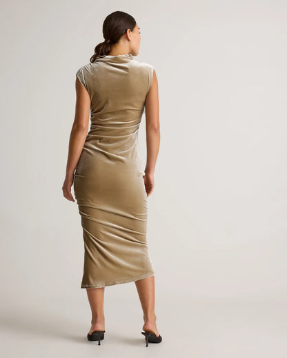 Stretch Silk Velvet Ruched Midi Dress - US 9235