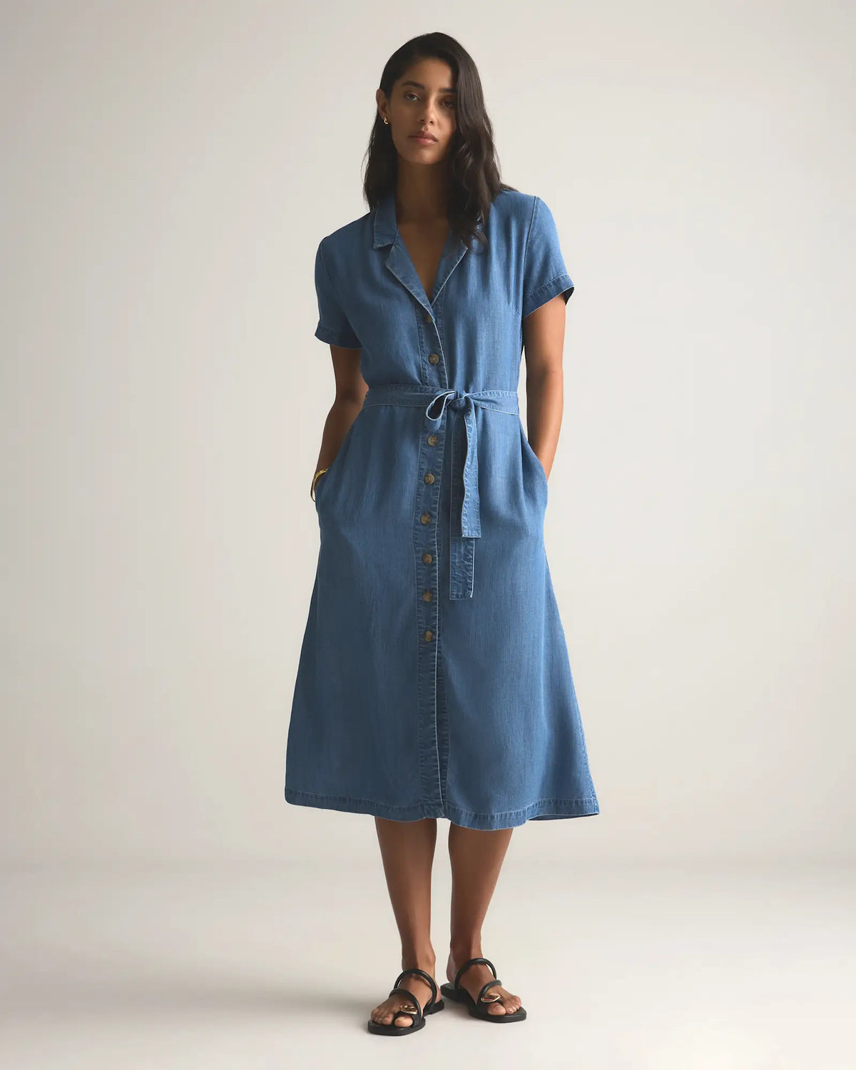 Chambray Tencel Button Front Dress - US 8103