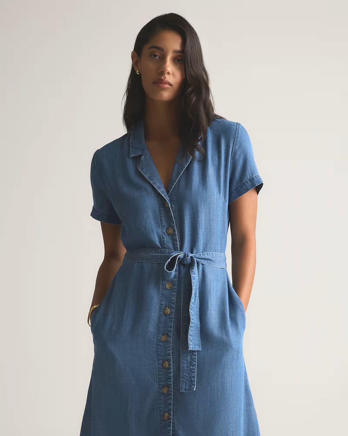 Chambray Tencel Button Front Dress - US 8103
