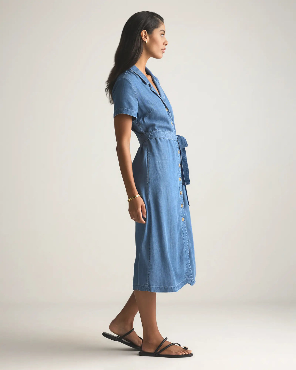 Chambray Tencel Button Front Dress - US 8103