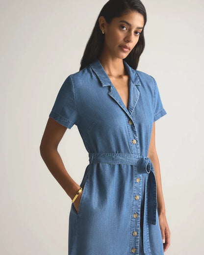 Chambray Tencel Button Front Dress - US 8103