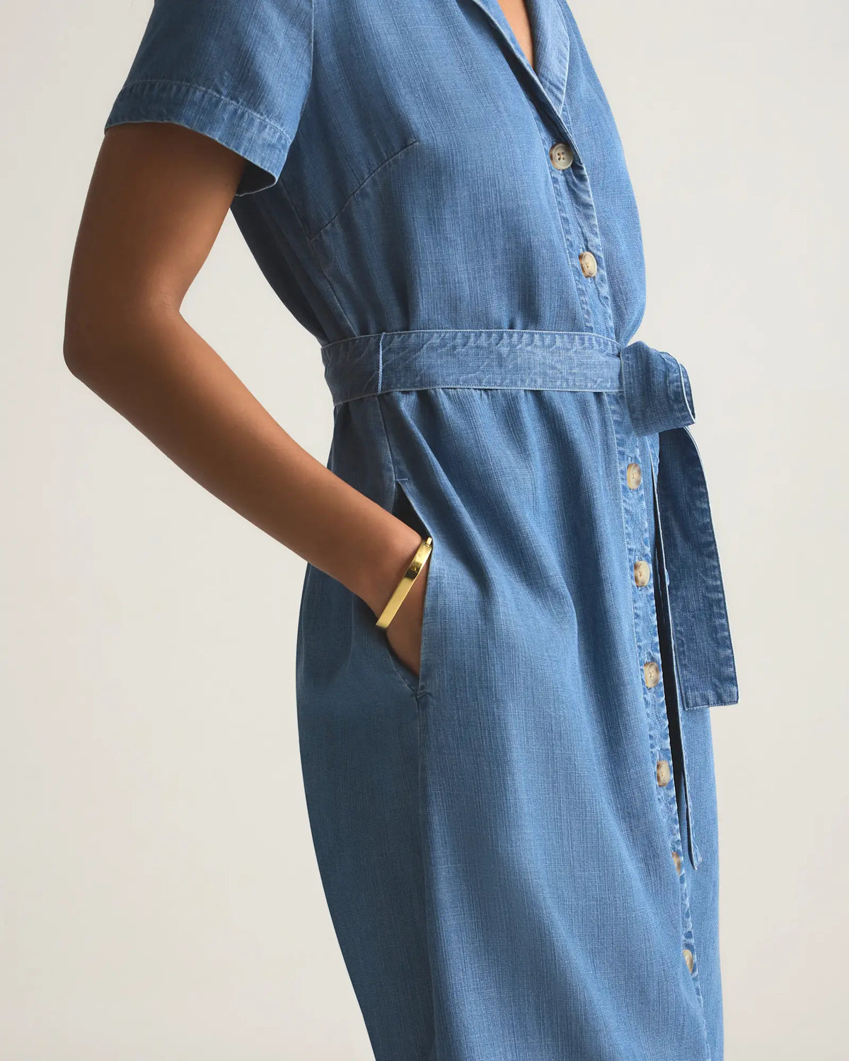 Chambray Tencel Button Front Dress - US 8103