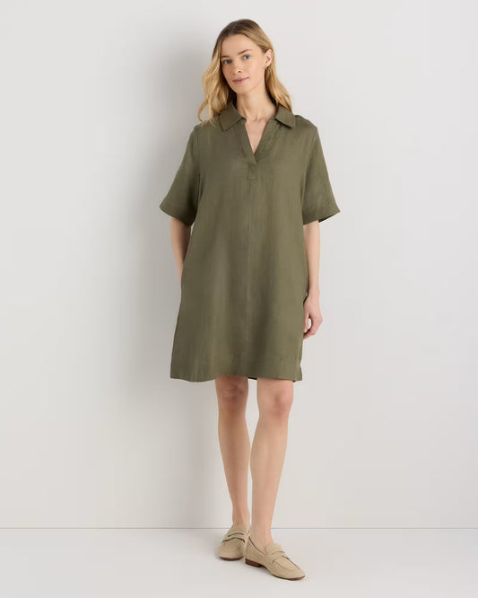 100% European Linen Popover Mini Dress - US 8441