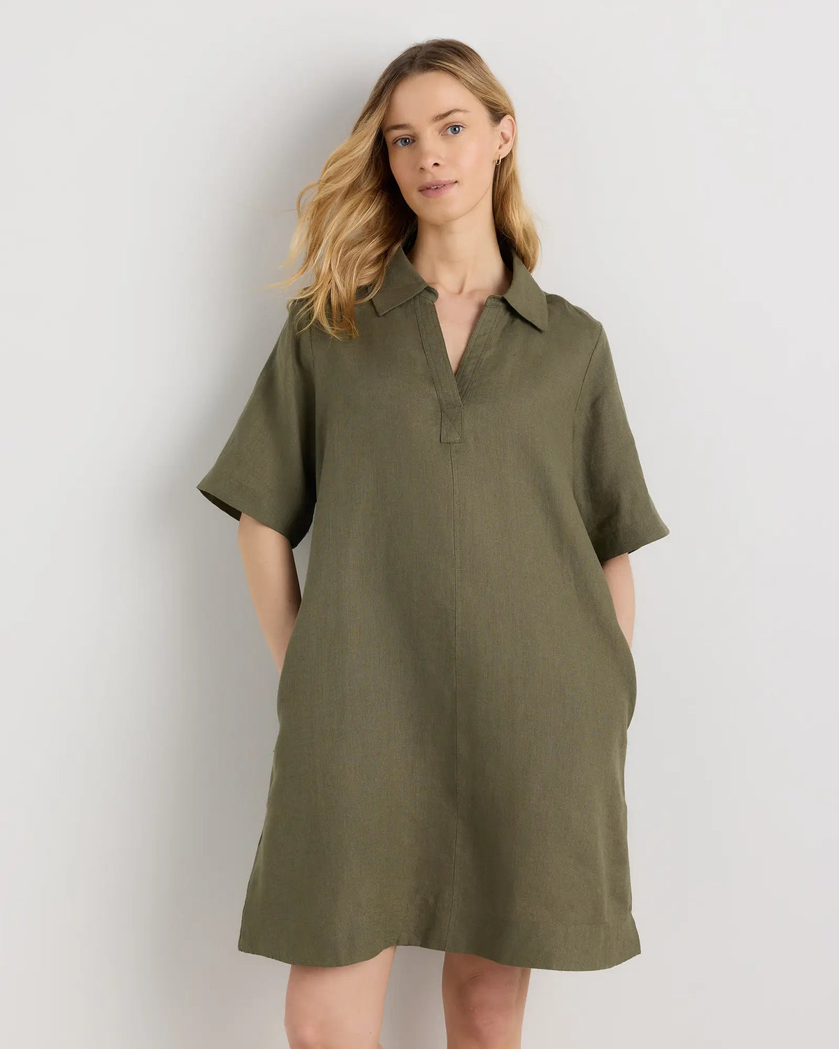 100% European Linen Popover Mini Dress - US 8441