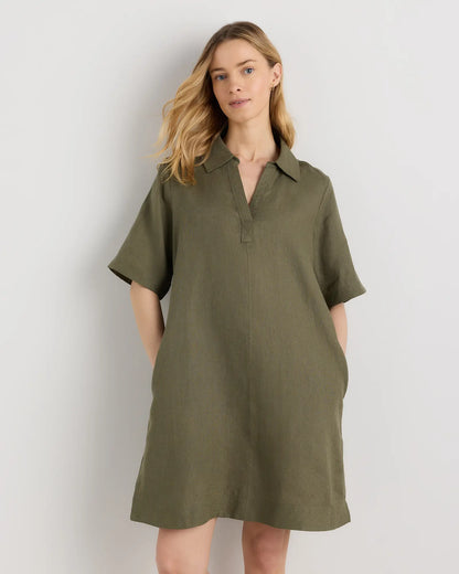 100% European Linen Popover Mini Dress - US 8441