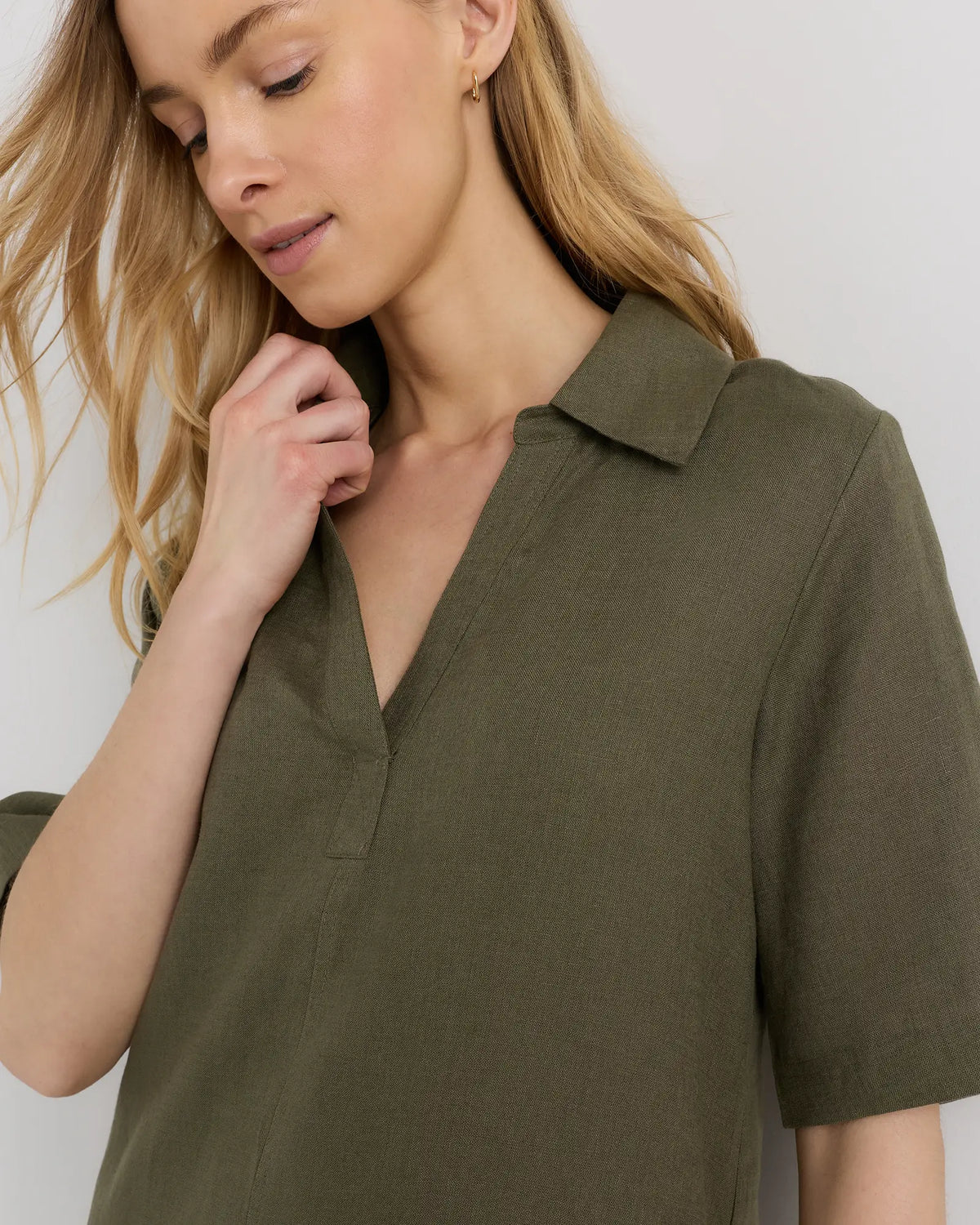 100% European Linen Popover Mini Dress - US 8441