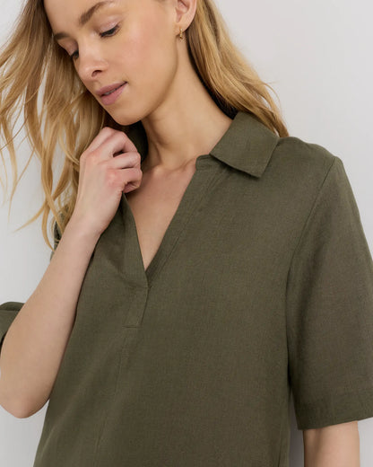 100% European Linen Popover Mini Dress - US 8441