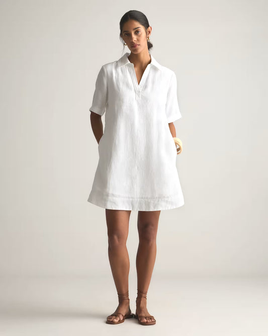 100% European Linen Popover Mini Dress - US 1940