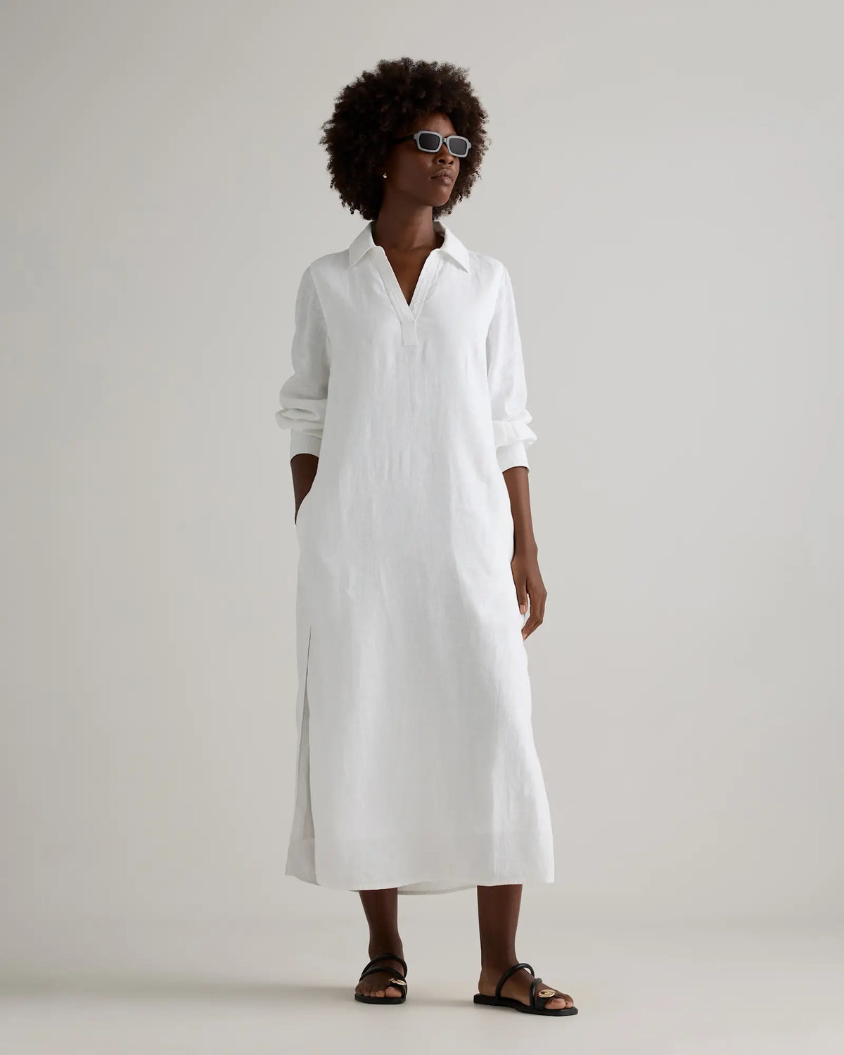 100% European Linen Popover Maxi Dress - US 2446