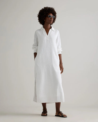 100% European Linen Popover Maxi Dress - US 2446
