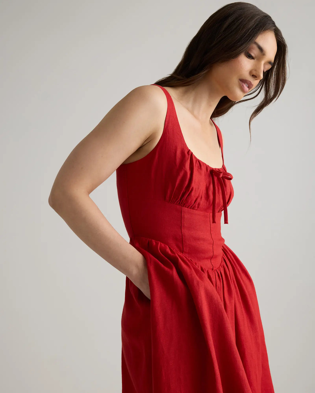 100% European Linen Corset Midi Dress - US 8379