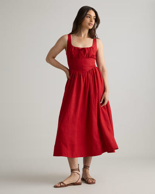 100% European Linen Corset Midi Dress - US 8379