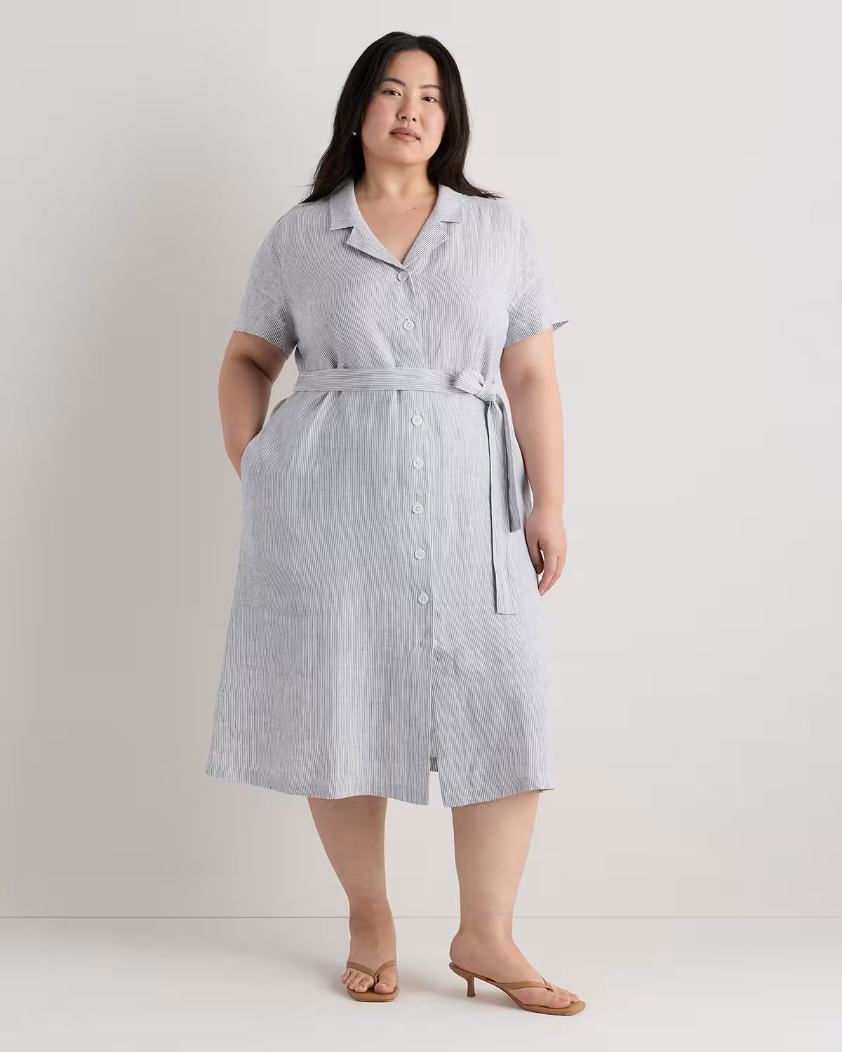 100% European Linen Button Front Dress - US 4161