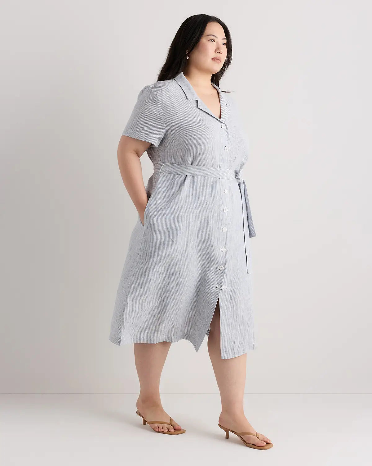 100% European Linen Button Front Dress - US 4161