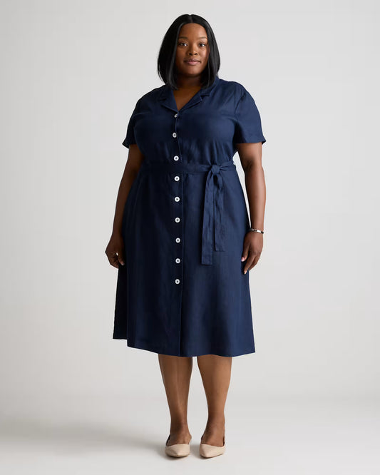 100% European Linen Button Front Dress - US 9609