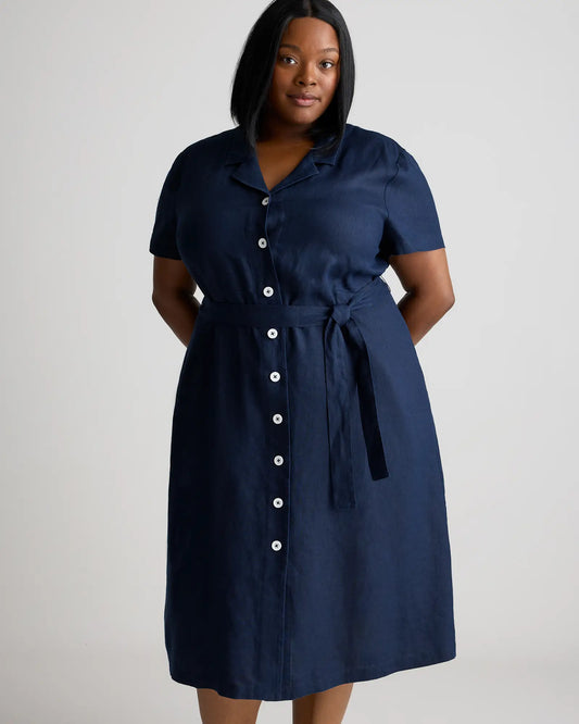 100% European Linen Button Front Dress - US 9609
