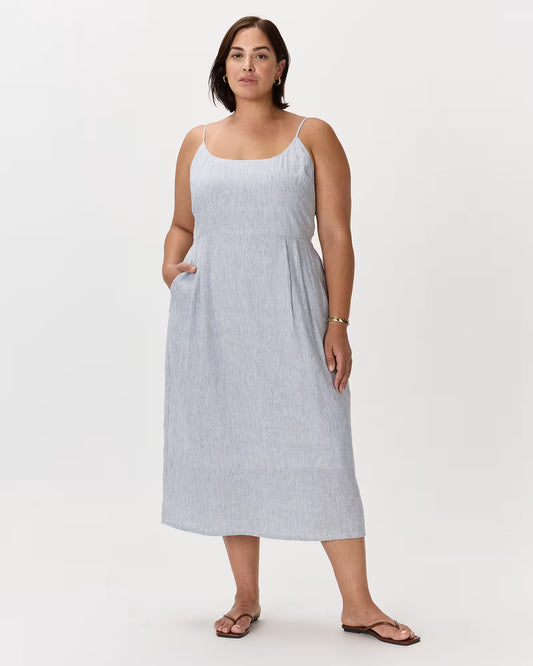 100% European Linen Scoop Neck Midi Dress - US 9170