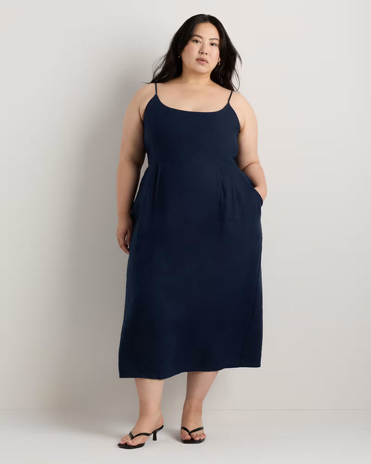 100% European Linen Scoop Neck Midi Dress - US 4438