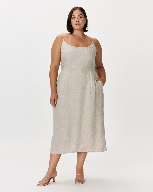 100% European Linen Scoop Neck Midi Dress - US 4367