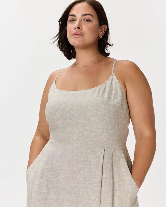 100% European Linen Scoop Neck Midi Dress - US 4367