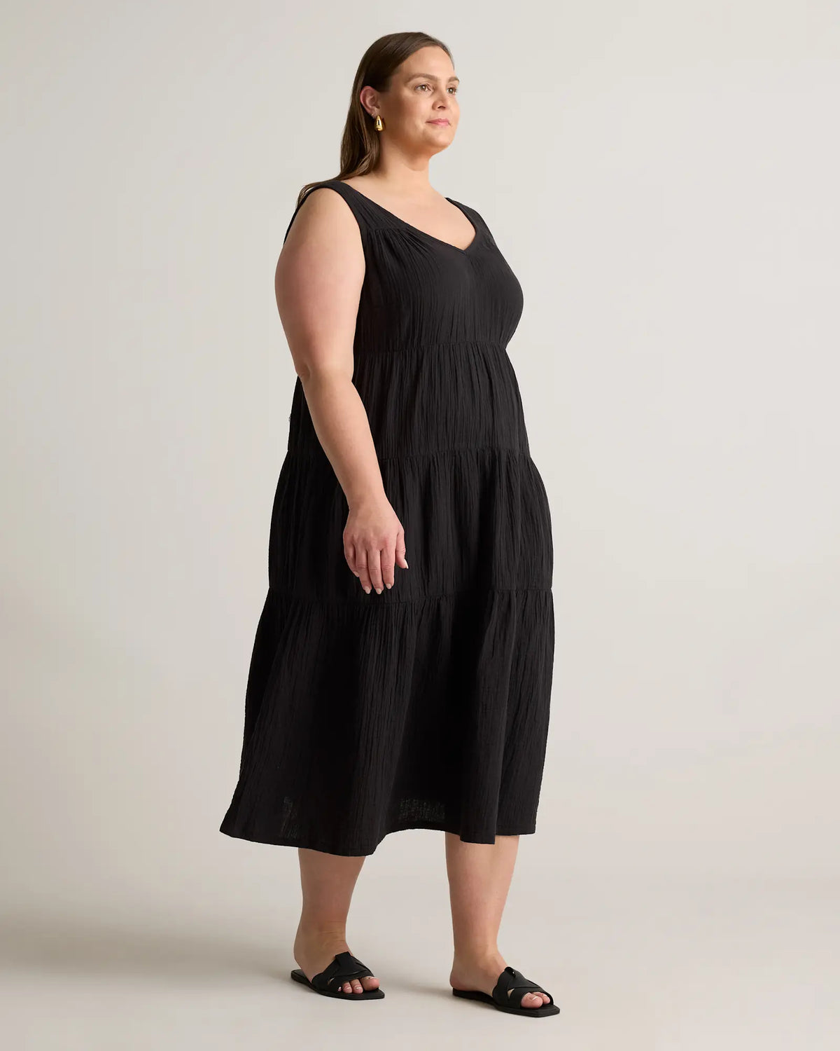 100% Organic Cotton Gauze Tiered Maxi Dress - US 2132