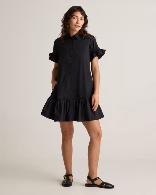 100% Organic Cotton Poplin Short Sleeve Ruffle Shirt Dress - US 7914