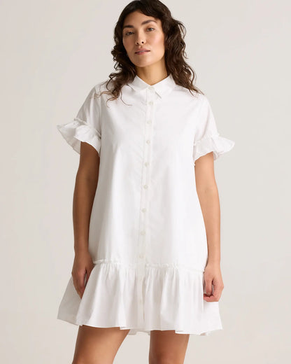 100% Organic Cotton Poplin Short Sleeve Ruffle Shirt Dress - US 0289