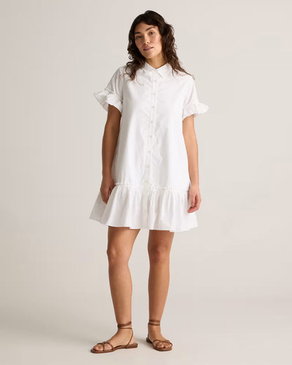 100% Organic Cotton Poplin Short Sleeve Ruffle Shirt Dress - US 0289