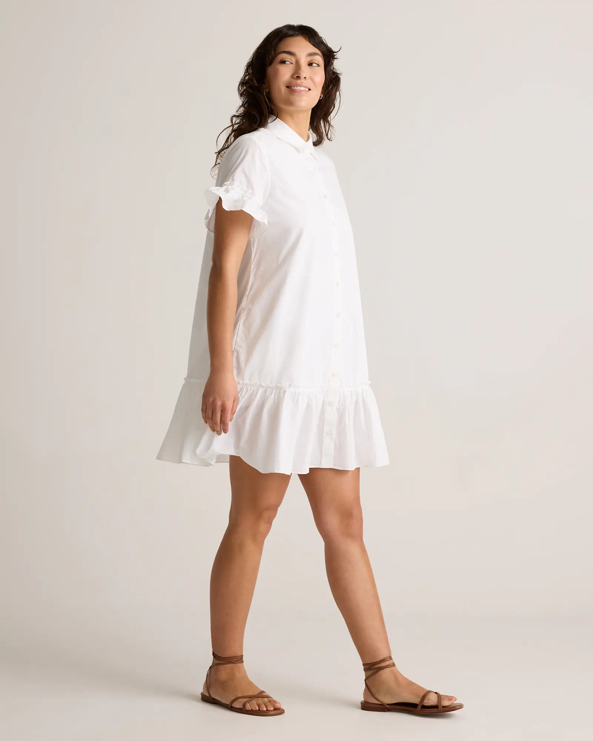 100% Organic Cotton Poplin Short Sleeve Ruffle Shirt Dress - US 0289