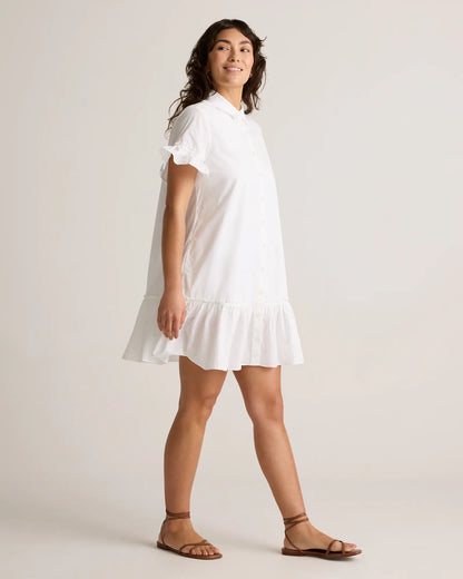 100% Organic Cotton Poplin Short Sleeve Ruffle Shirt Dress - US 0289
