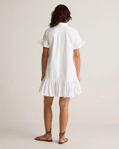 100% Organic Cotton Poplin Short Sleeve Ruffle Shirt Dress - US 0289