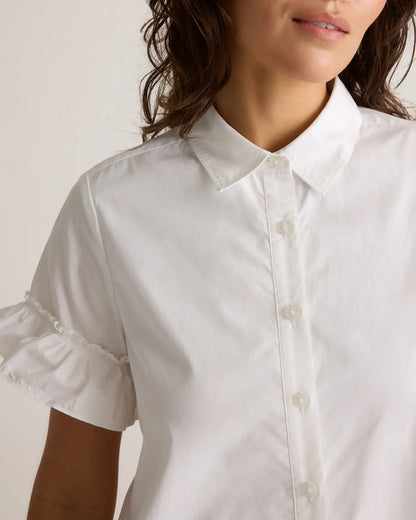 100% Organic Cotton Poplin Short Sleeve Ruffle Shirt Dress - US 0289