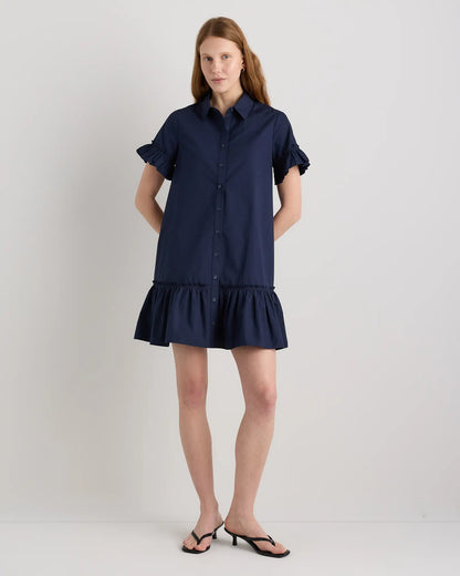 100% Organic Cotton Poplin Short Sleeve Ruffle Shirt Dress - US 4920