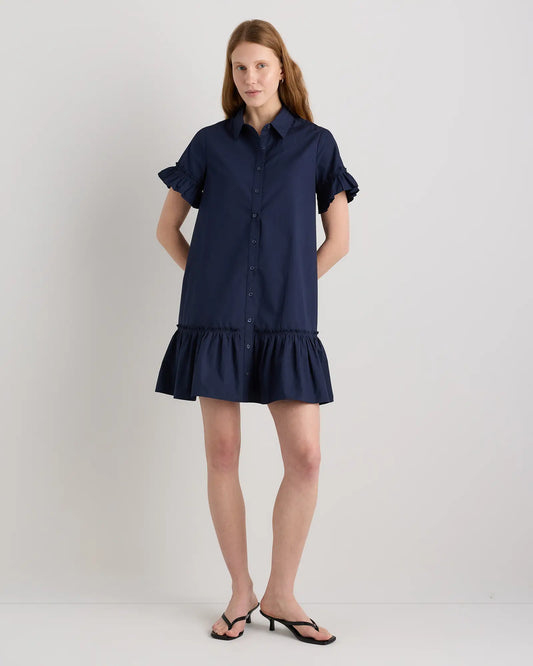 100% Organic Cotton Poplin Short Sleeve Ruffle Shirt Dress - US 4920