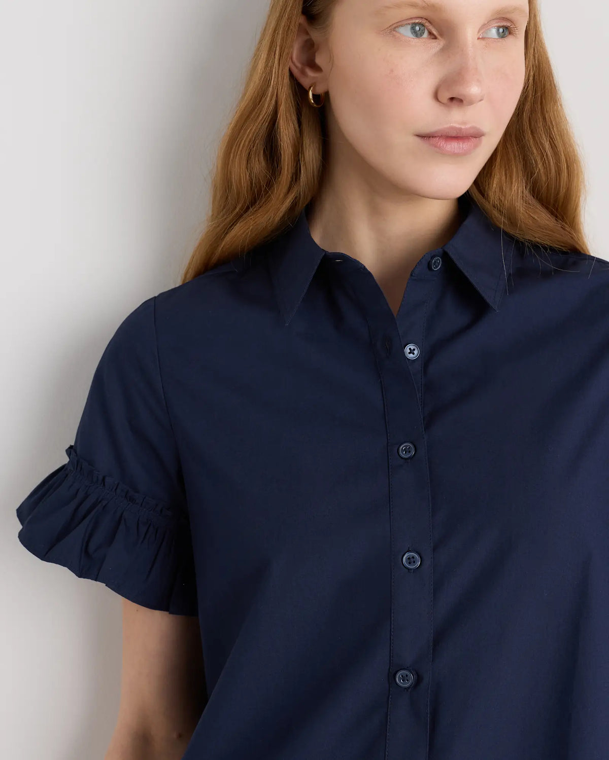 100% Organic Cotton Poplin Short Sleeve Ruffle Shirt Dress - US 4920