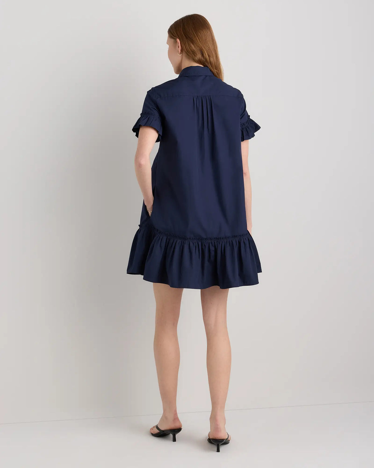 100% Organic Cotton Poplin Short Sleeve Ruffle Shirt Dress - US 4920