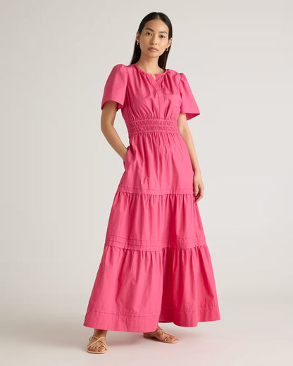 100% Organic Cotton Poplin Tiered Maxi Dress - US 8261