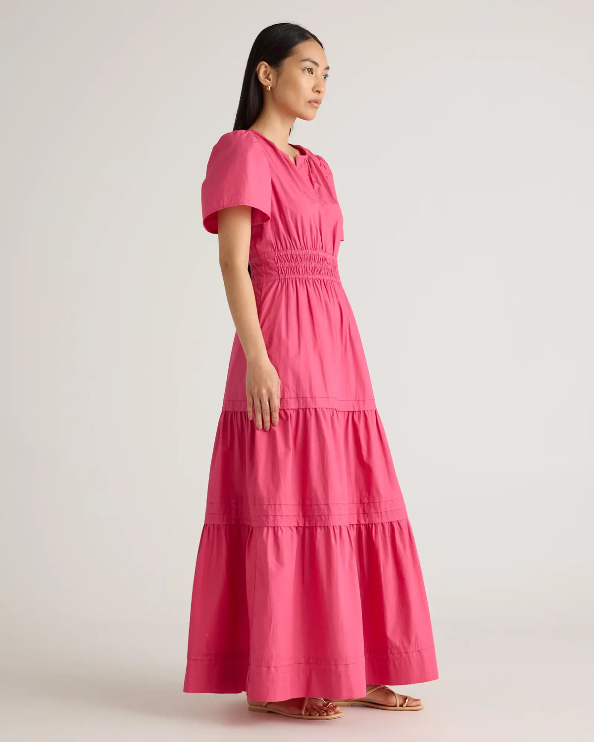 100% Organic Cotton Poplin Tiered Maxi Dress - US 8261