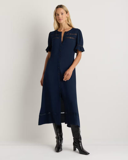 Lightweight Crepe Lace Inset Midi Dress - US 6963