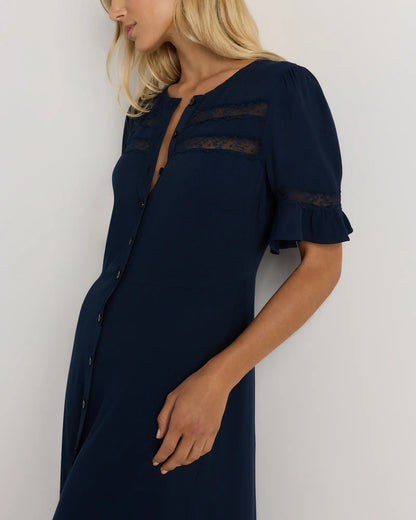 Lightweight Crepe Lace Inset Midi Dress - US 6963