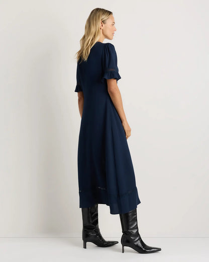 Lightweight Crepe Lace Inset Midi Dress - US 6963