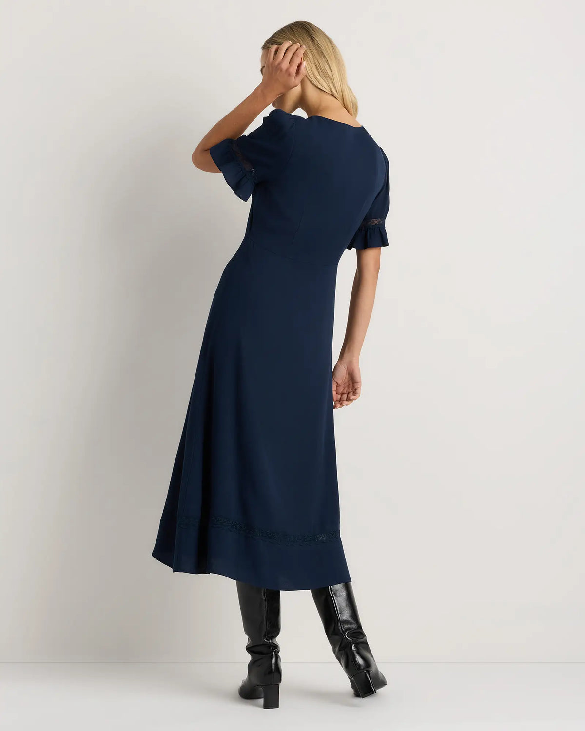 Lightweight Crepe Lace Inset Midi Dress - US 6963