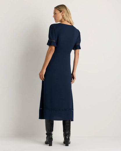 Lightweight Crepe Lace Inset Midi Dress - US 6963