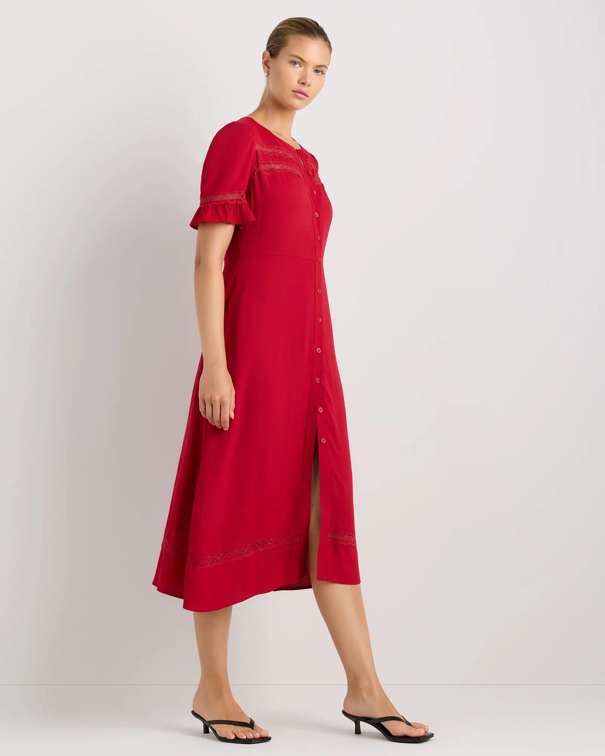 Lightweight Crepe Lace Inset Midi Dress - US 3612