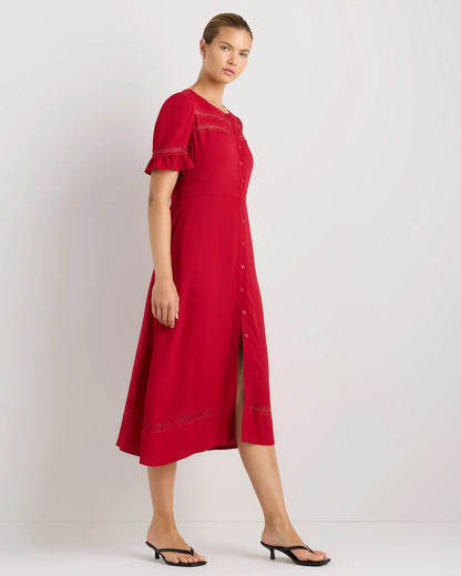 Lightweight Crepe Lace Inset Midi Dress - US 3612