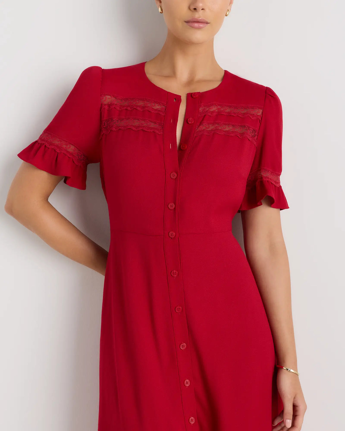 Lightweight Crepe Lace Inset Midi Dress - US 3612