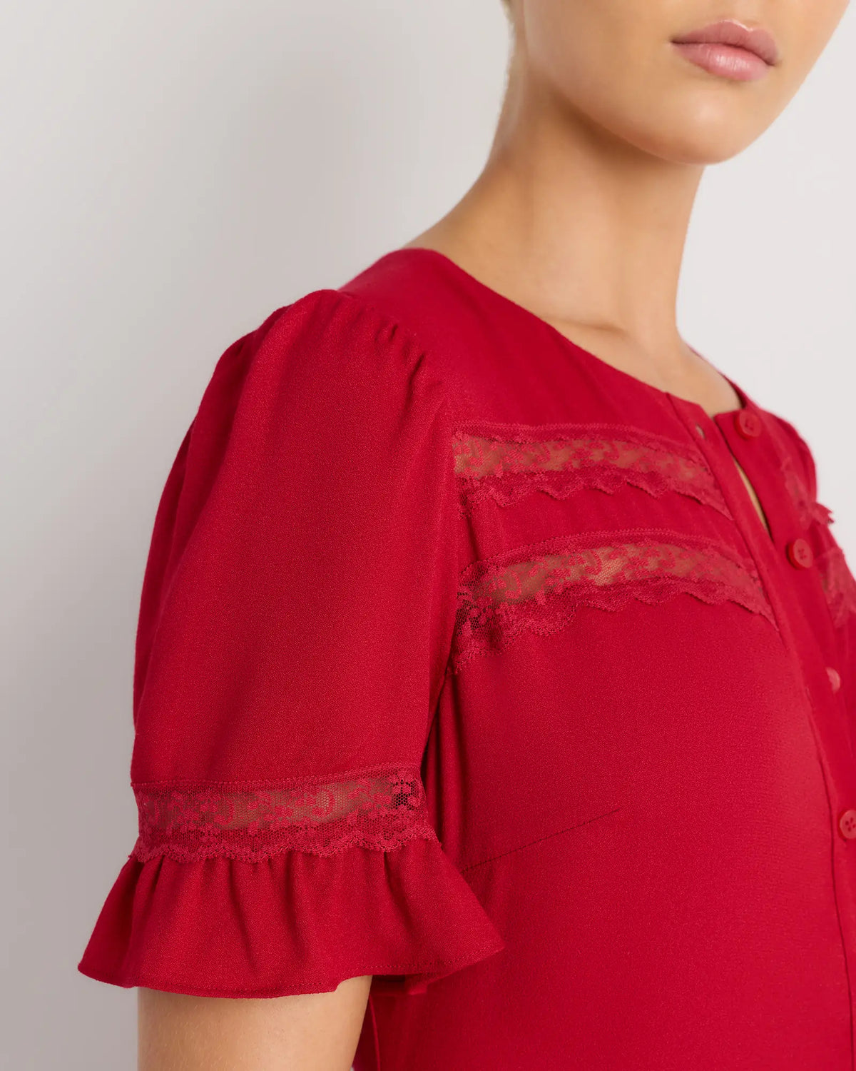Lightweight Crepe Lace Inset Midi Dress - US 3612