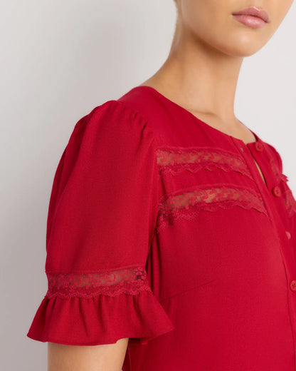 Lightweight Crepe Lace Inset Midi Dress - US 3612
