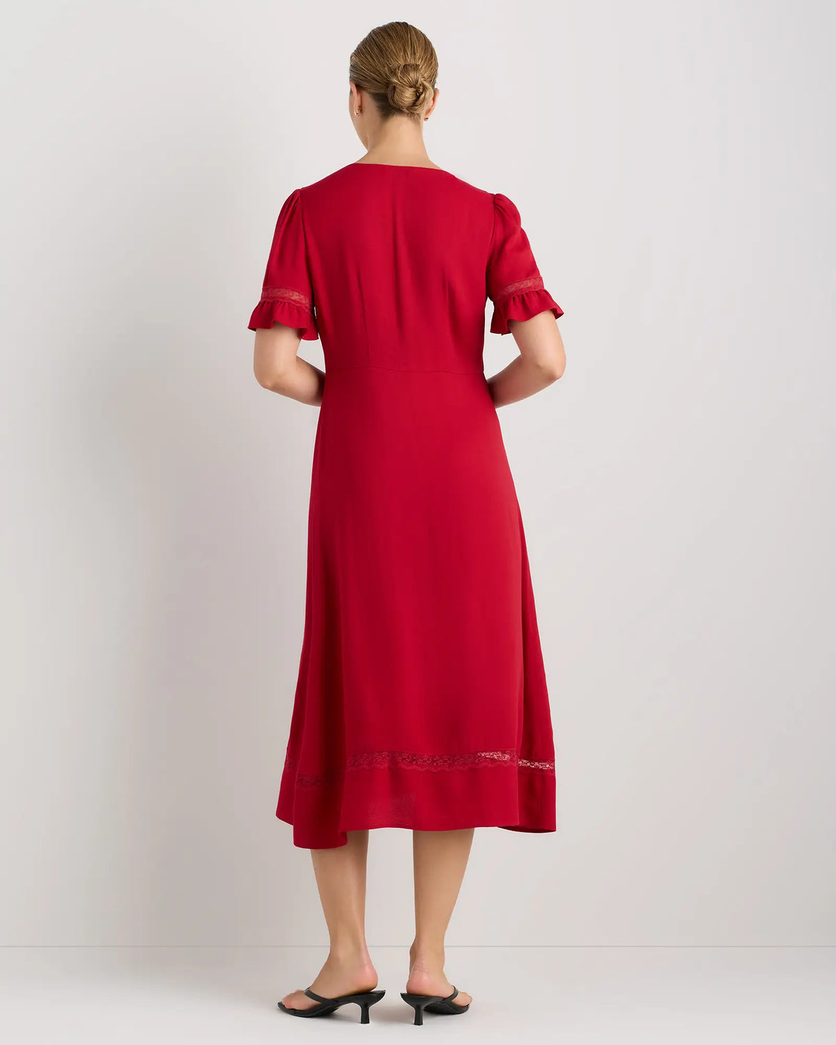 Lightweight Crepe Lace Inset Midi Dress - US 3612