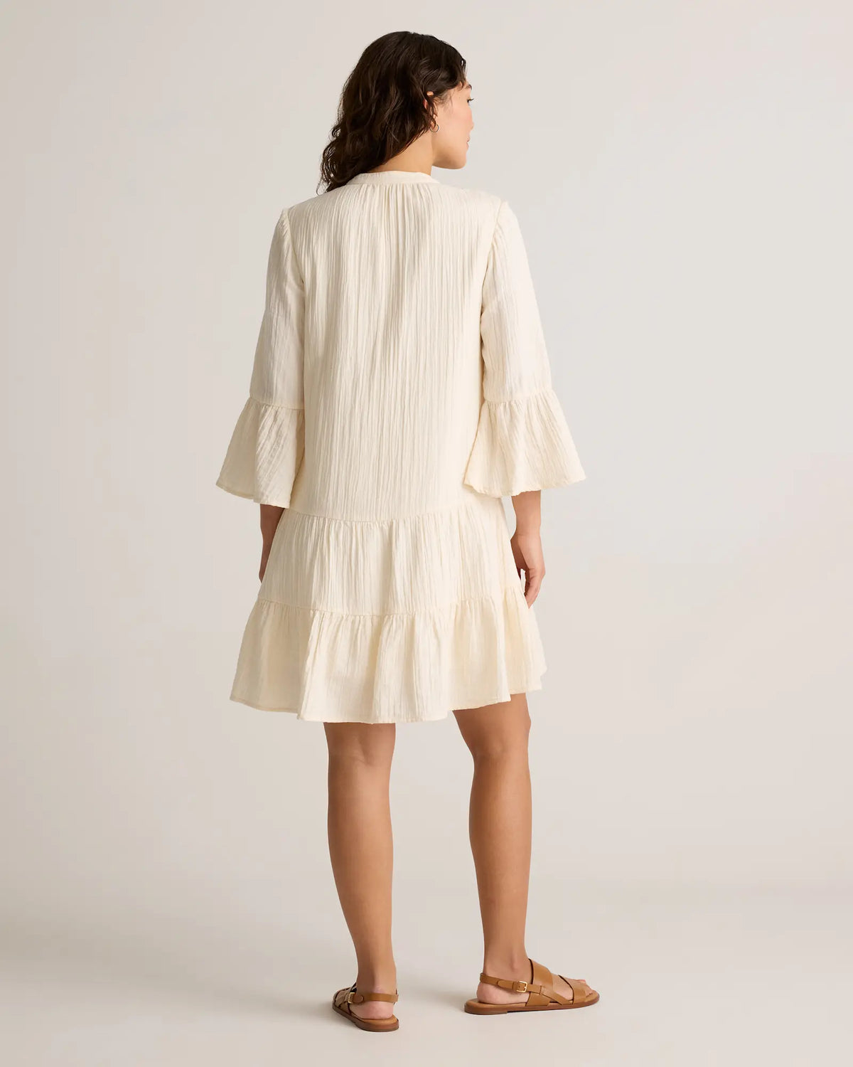 100% Organic Cotton Gauze Long Sleeve Tiered Mini Dress - US 5754